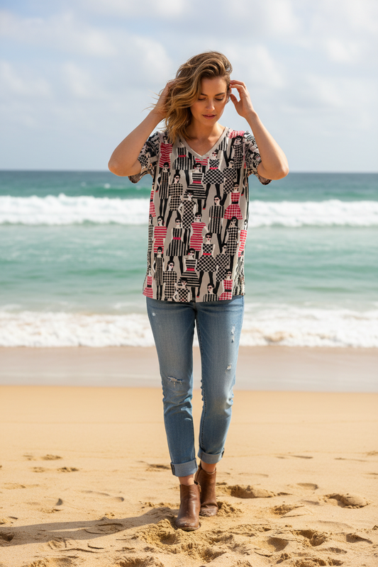 LuLaRoe • V-Neck Christy Tee • Vintage • Rare Print • City Shopping