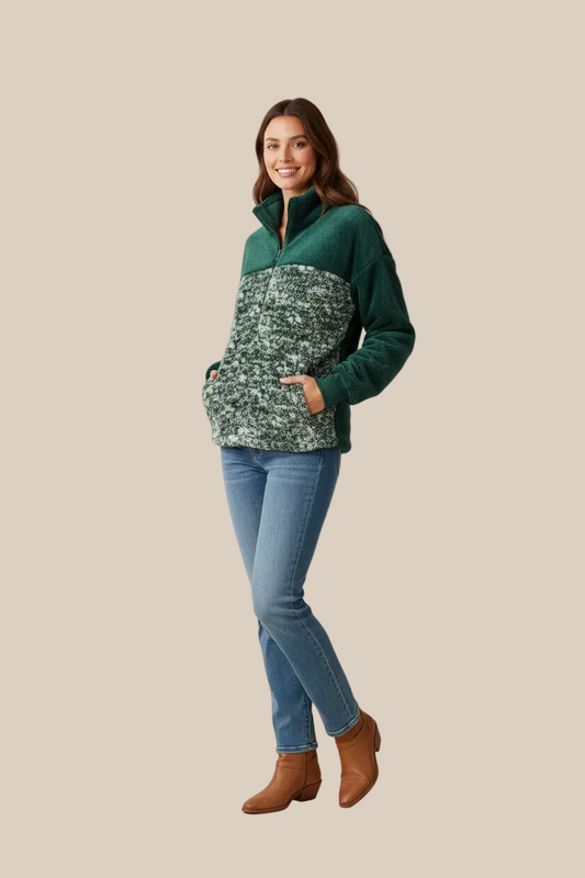 LuLaRoe Nancy Half Zip Pullover with Side Pockets • Green White Texture