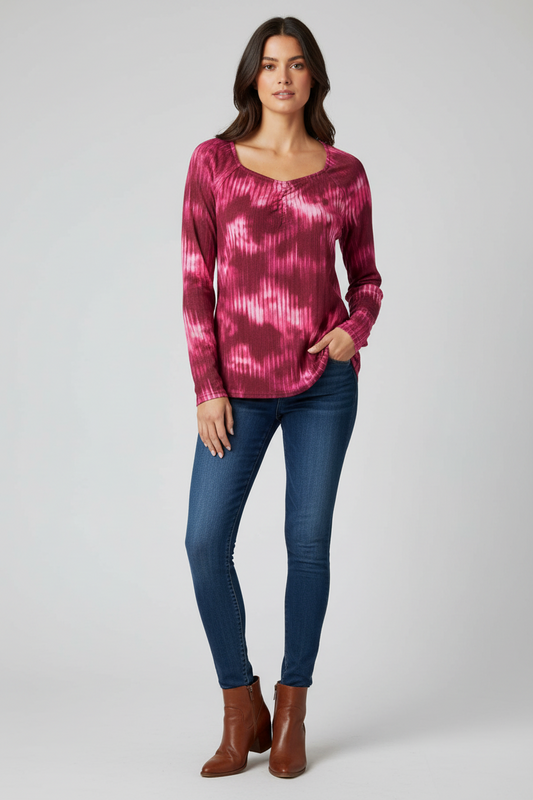 LuLaRoe Mia • Sweetheart Neckline • Long Sleeve Top • Fuchsia Tie Dye