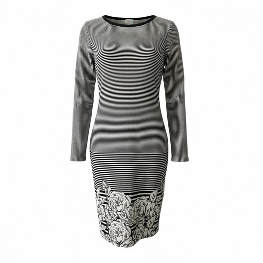 LuLaRoe Debbie Vintage Long Sleeve Sheath Dress • Dipped Black and White Roses