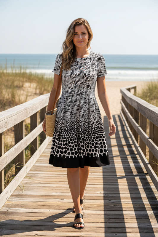 LuLaRoe • Amelia Fit-and-Flare Dress • Vintage • White and Black Dipped Animal Print • New Without Tags