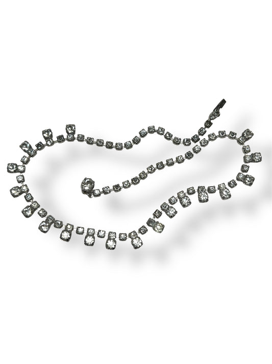Vintage • Silver • Clear Rhinestone Crystals • Tennis Necklace