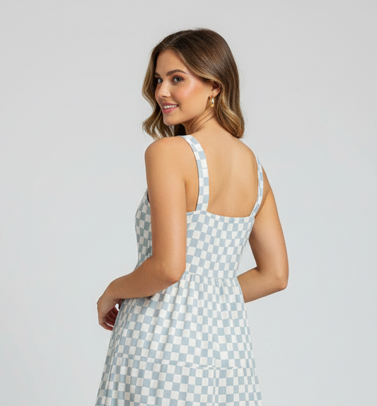LuLaRoe Amanda • Tiered Tank Top Dress • Blue White Check