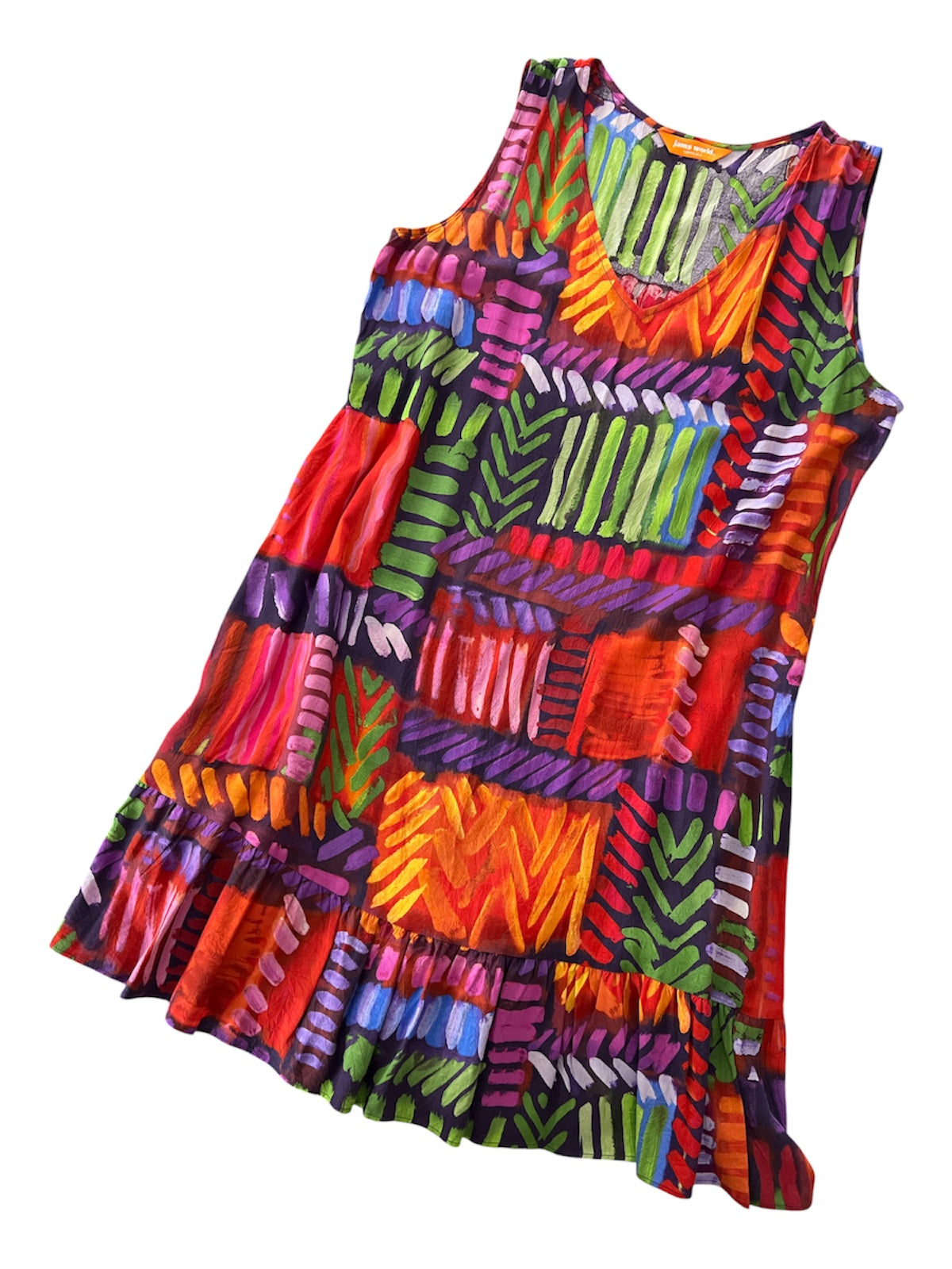 Vintage 90’s Jams World • Crossroad Print • Flounce Hem • V-Neck Tank Dress • Pre-Owned