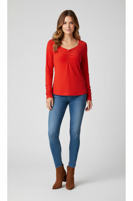 LuLaRoe Mia • Sweetheart Neckline • Long Sleeve Top • Solid Orange
