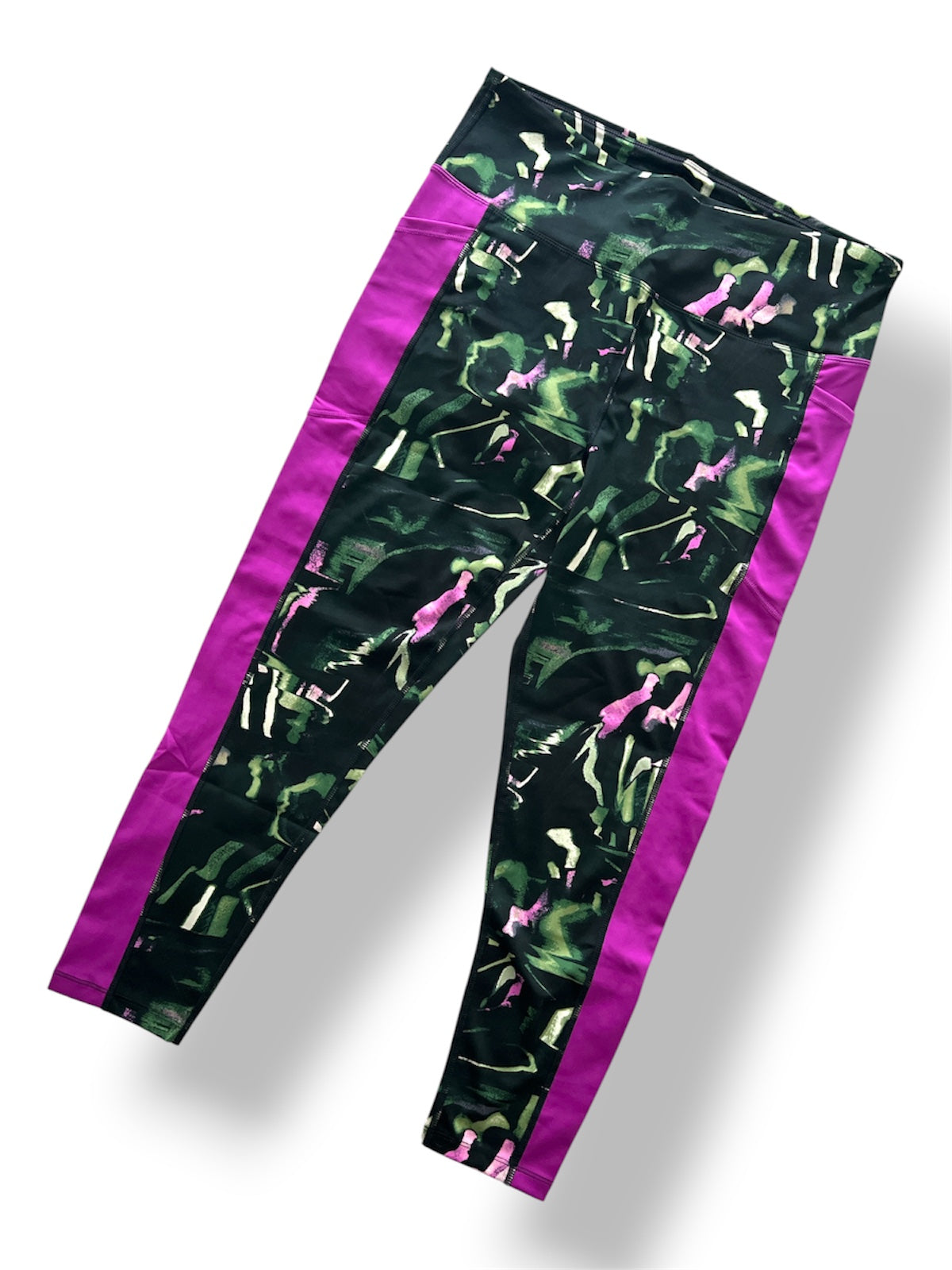 LuLaRoe Rise Collection • Brave Ankle Fitness Leggings • Black Green Pink Abstract