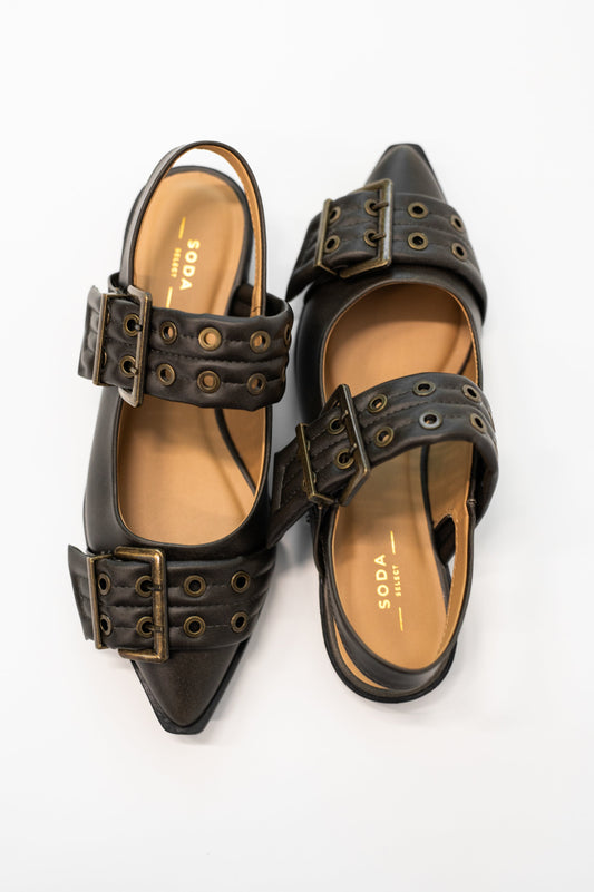 Soda • Crazy Train Buckle Pointy Toe Flats