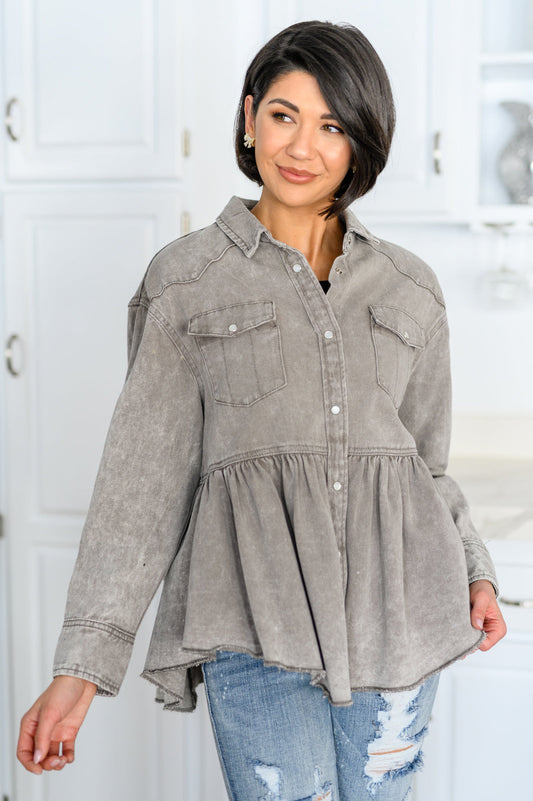 143 Story • Earl Grey Button Up Long Sleeve Top