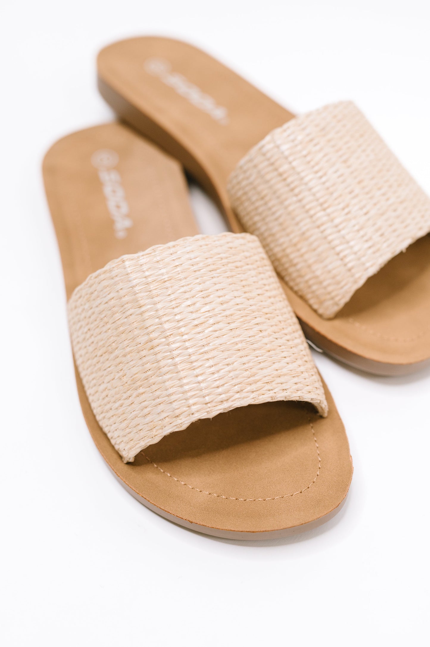 Soda • Efron Raffia Woven Slip On Sandal in Bone