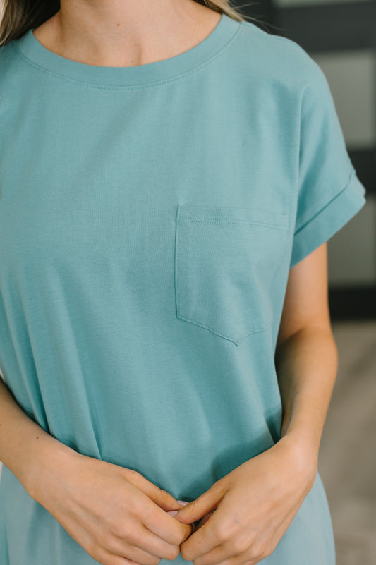 Zenana • Fix You Right Up Short Sleeve Midi Dress in Dusty Teal