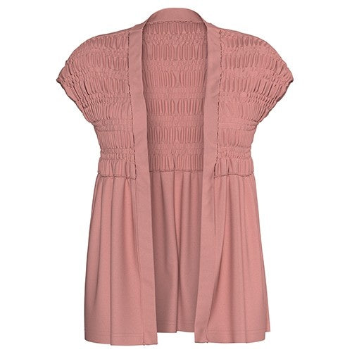 LuLaRoe Kaylin • Short Sleeve Smocked Open Front Cardigan • Solid Rosette Pink