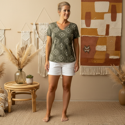 LuLaRoe • V-Neck Christy Tee • Vintage •
Olive Aztec