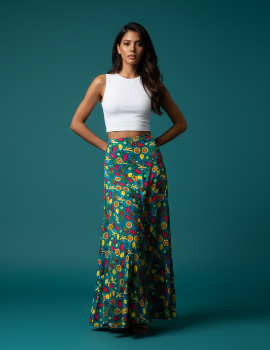 LuLaRoe Maxi Skirt • Foldable Yoga Waistband • A-line • Mixed Fruit Print