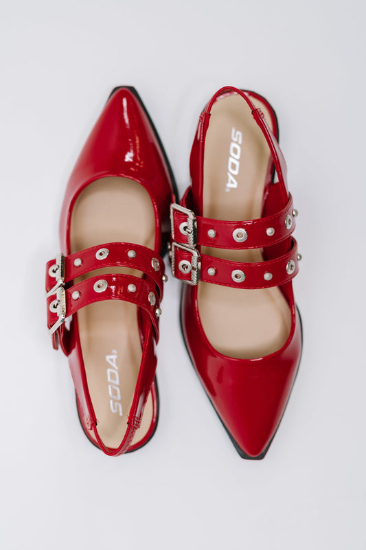 Soda • Pop of Color Pointy Toe Slip On in Red