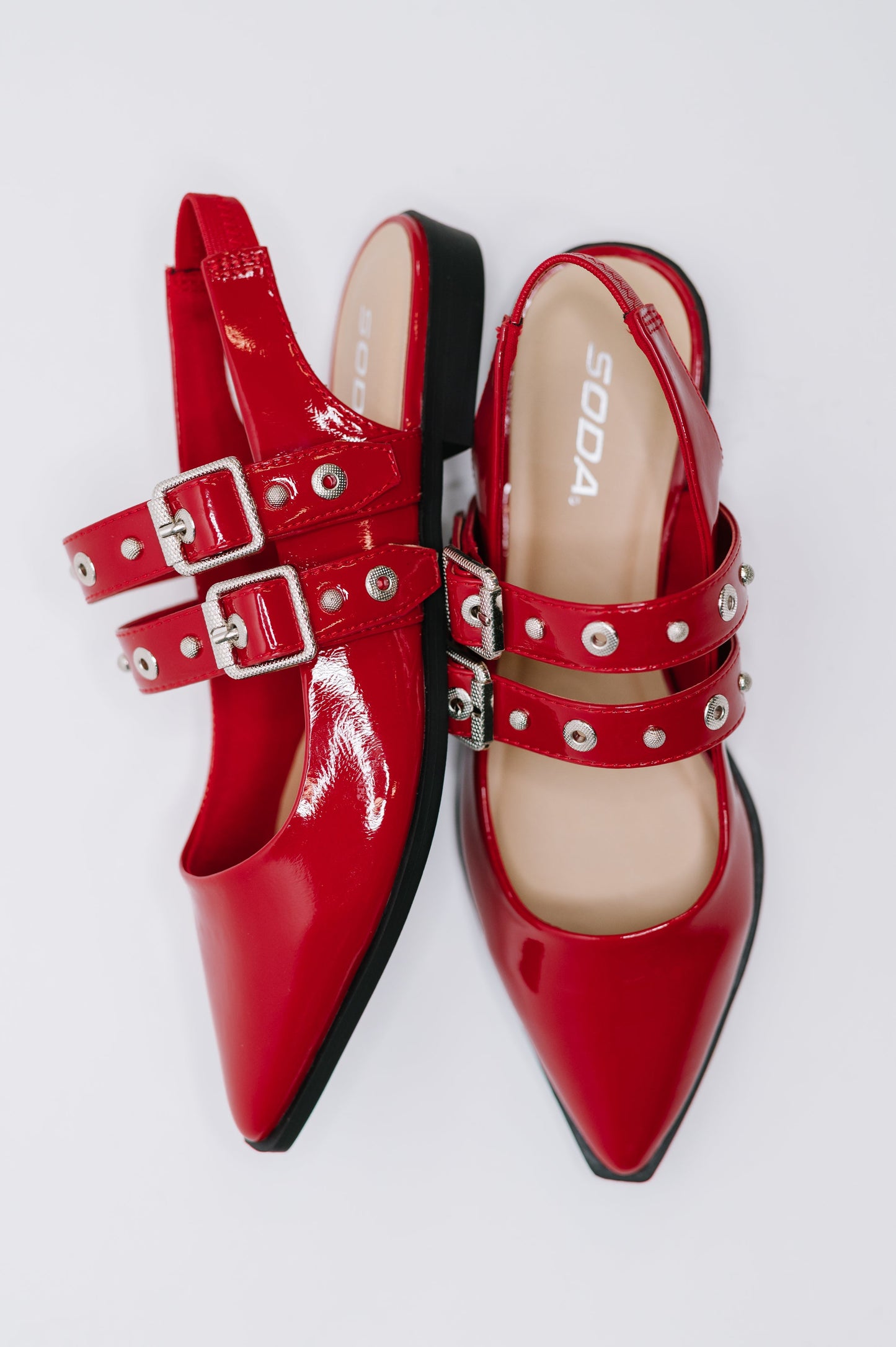Soda • Pop of Color Pointy Toe Slip On in Red