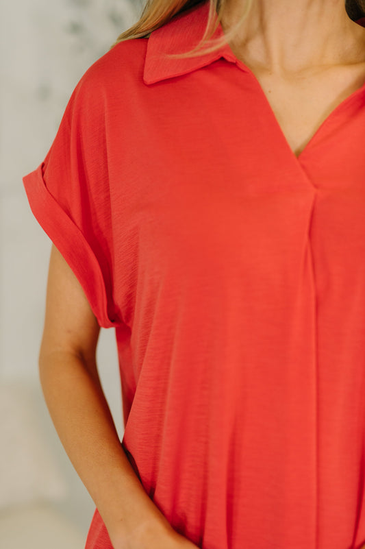 Dear Scarlett • Sea You Soon Collared Top in Hot Coral