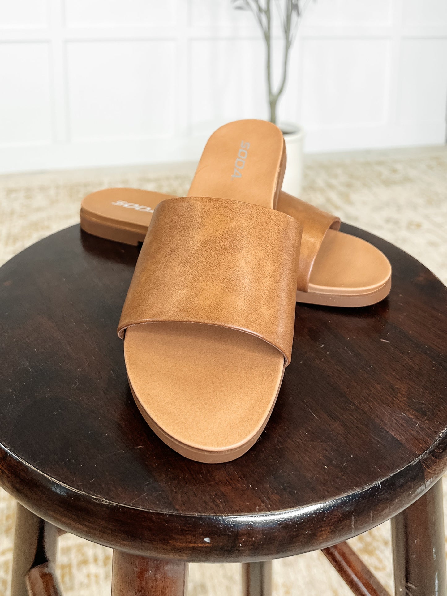 Soda • Sole Mate Slip on Sandals in Tan
