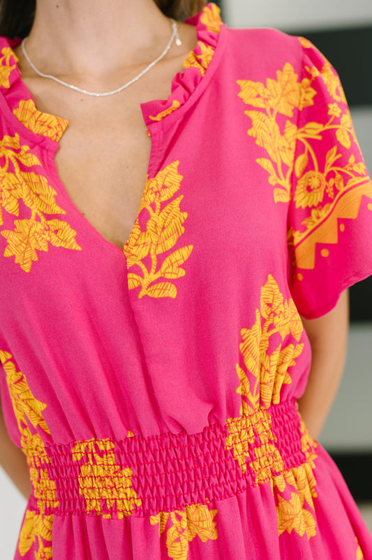 Haptics • Whispering Willow • V-Neck Dress in Fuchsia