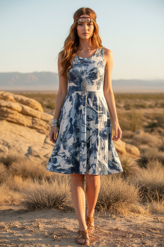 LuLaRoe Nicki • A-Line • Sleeveless • Fit and Flare Dress • Blue White Marble Wash