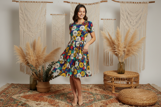 LuLaRoe Amelia • Fit and Flare Dress • Rare Sunflower Print • Vintage Boho Vibes