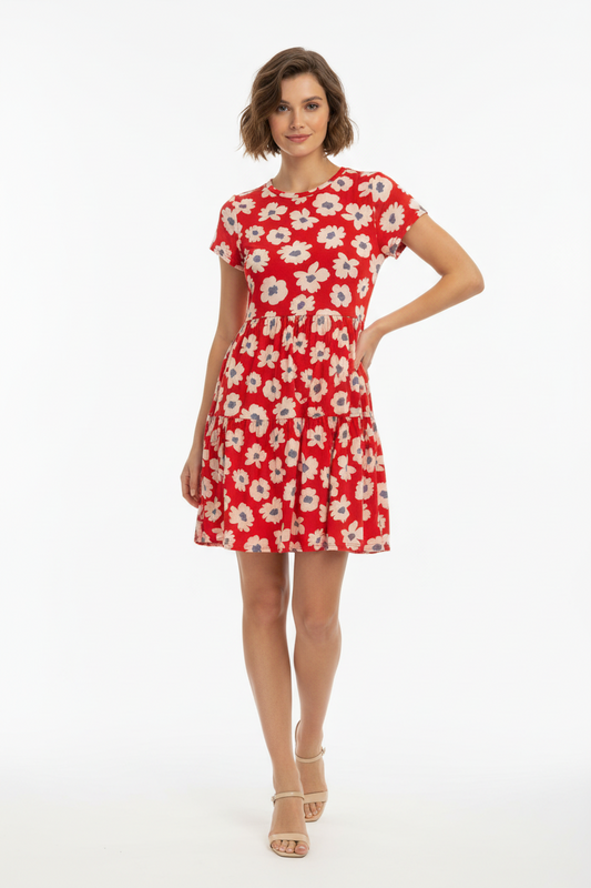 LuLaRoe Ariel Three Tiered Dress with Pockets • Red Ivory Large Floral