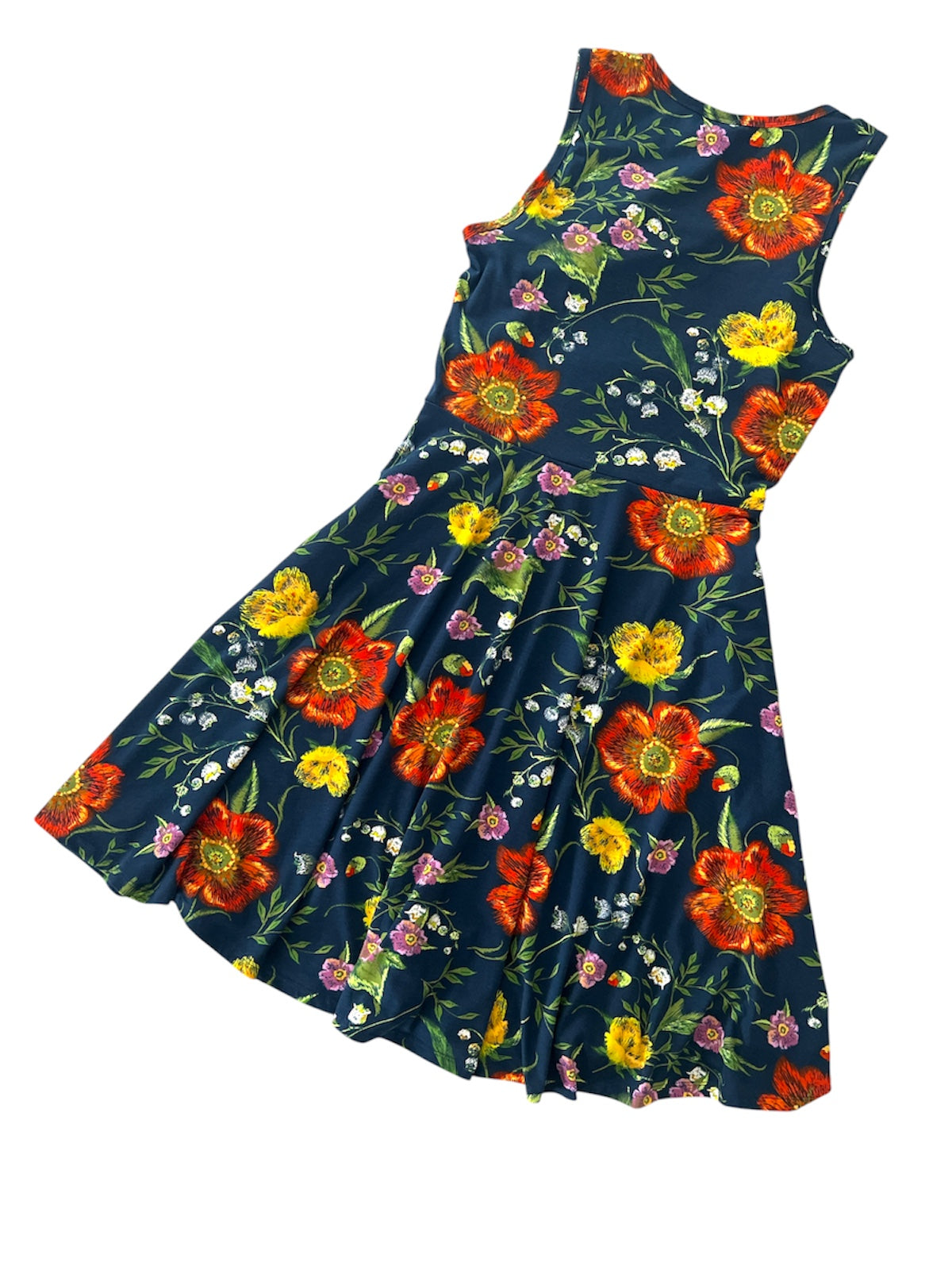 LuLaRoe Nicki • A-Line • Sleeveless • Fit and Flare Dress • Blue with Orange Floral