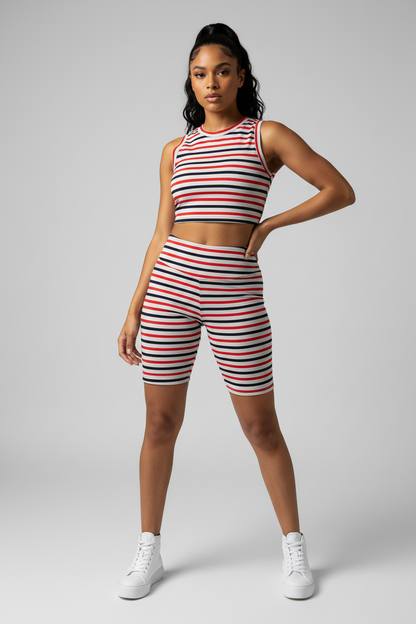 LuLaRoe Biker Shorts • Grey Red Blue Stripe