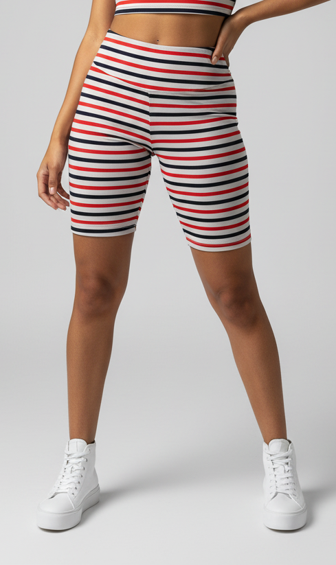 LuLaRoe Biker Shorts • Grey Red Blue Stripe