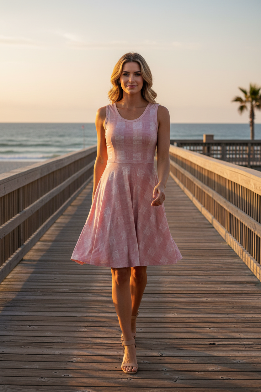 LuLaRoe Nicki • A-Line • Sleeveless • Fit and Flare Dress • Ivory Pink Check