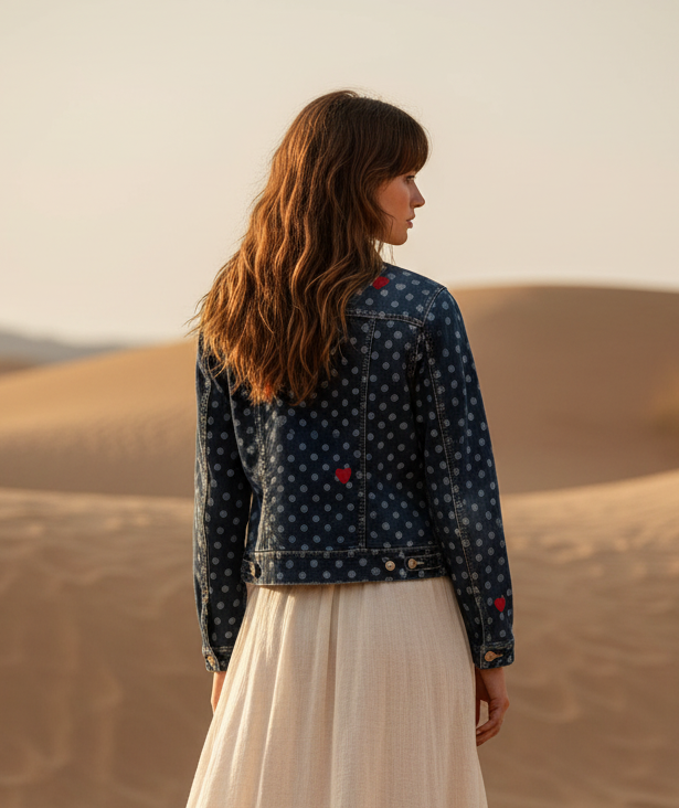 LuLaRoe Kenny Denim Jacket • Blue Dots and Hearts