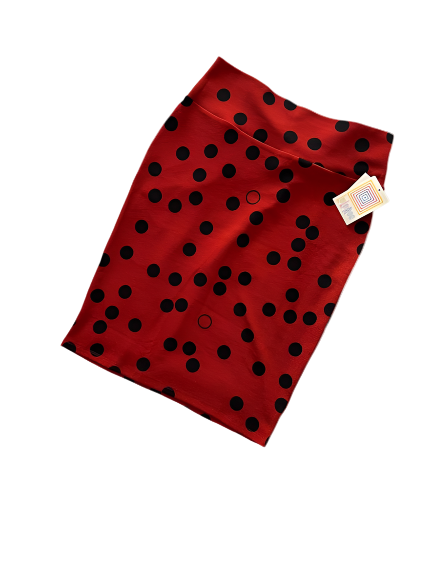 LuLaRoe Cassie Pencil Skirt • Vintage  Rare Print • Red with Black Polka Dots