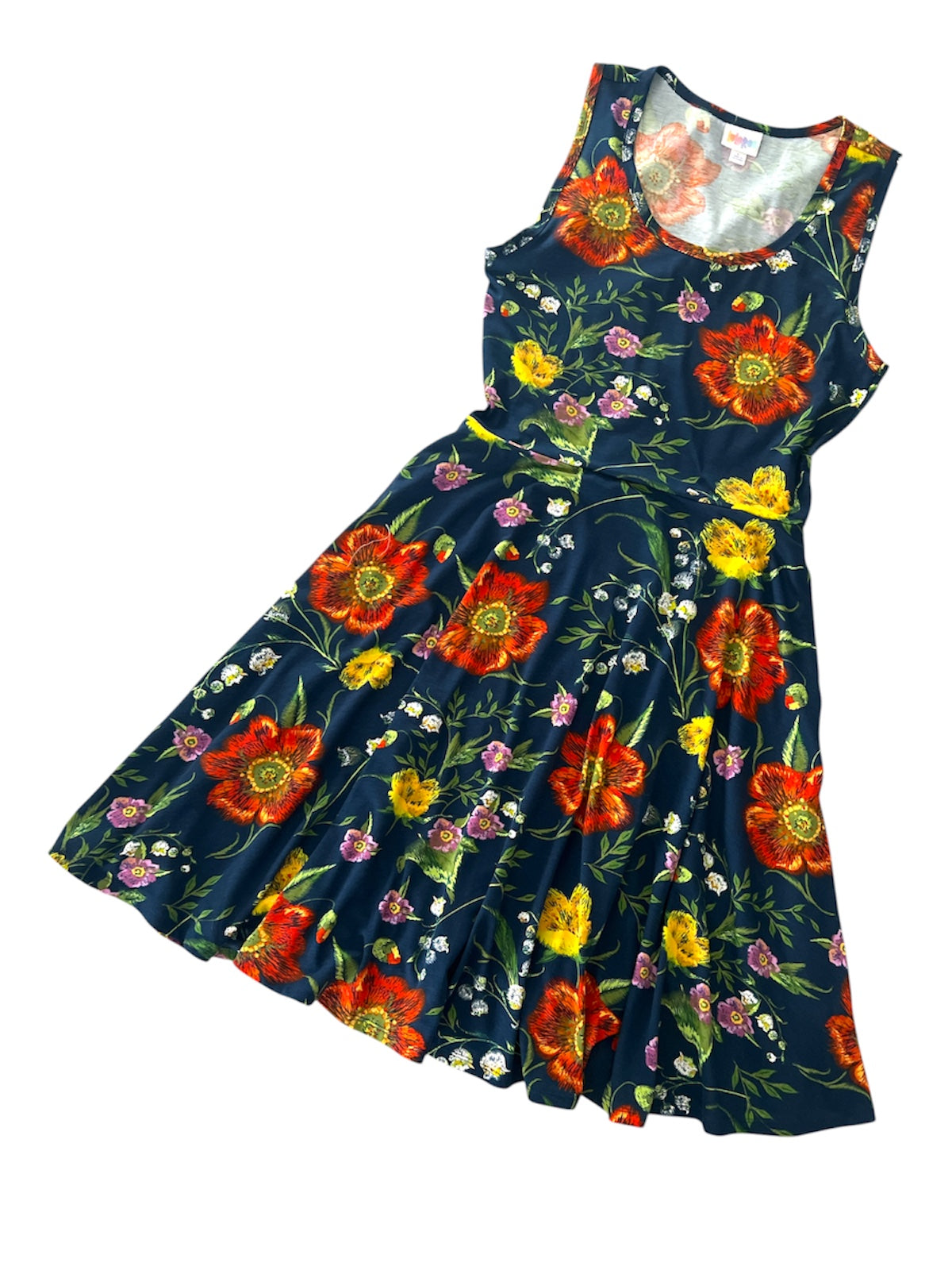 LuLaRoe Nicki • A-Line • Sleeveless • Fit and Flare Dress • Blue with Orange Floral