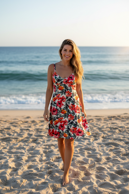 LuLaRoe Navy Cross Back Dress with Side Seam Pockets • Cream Pink Watercolor Floral