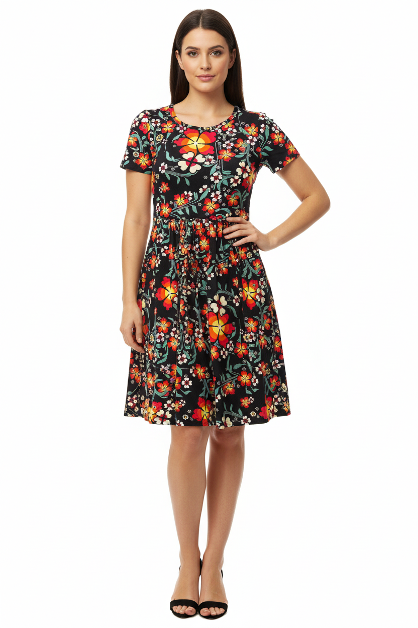 LuLaRoe Amelia Fitted Dress • Vintage Rare Black and Orange Floral Print