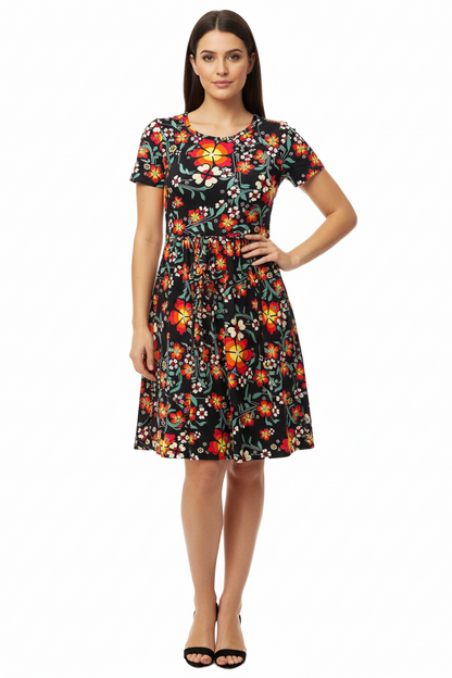 LuLaRoe Amelia Fitted Dress • Vintage Rare Black and Orange Floral Print
