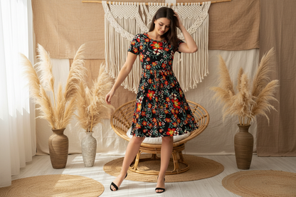 LuLaRoe Amelia Fitted Dress • Vintage Rare Black and Orange Floral Print