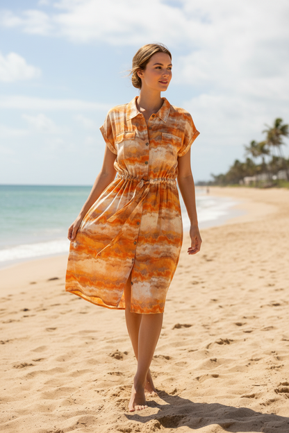 Stacie Shirt Dress - Orange Wash Stripe