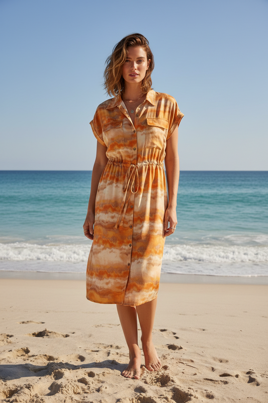 Stacie Shirt Dress - Orange Wash Stripe