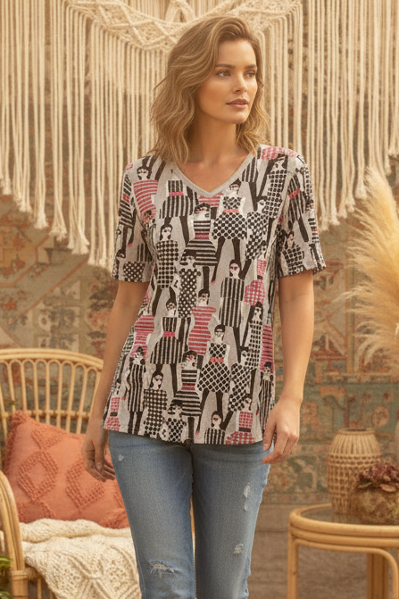 LuLaRoe • V-Neck Christy Tee • Vintage • Rare Print • City Shopping