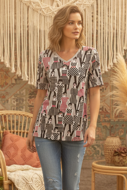 LuLaRoe • V-Neck Christy Tee • Vintage • Rare Print • City Shopping