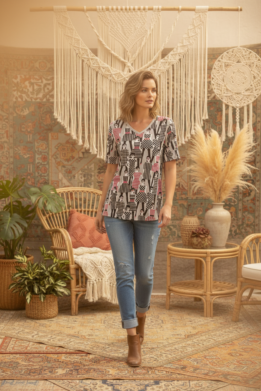 LuLaRoe • V-Neck Christy Tee • Vintage • Rare Print • City Shopping