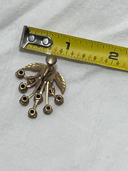 Vintage • Gold Tone Leaf • Garnet Rhinestone • Screw Back Earrings