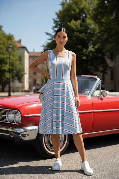 LuLaRoe Nicki • A-Line • Sleeveless • Fit and Flare Dress • Red White Blue Stripe