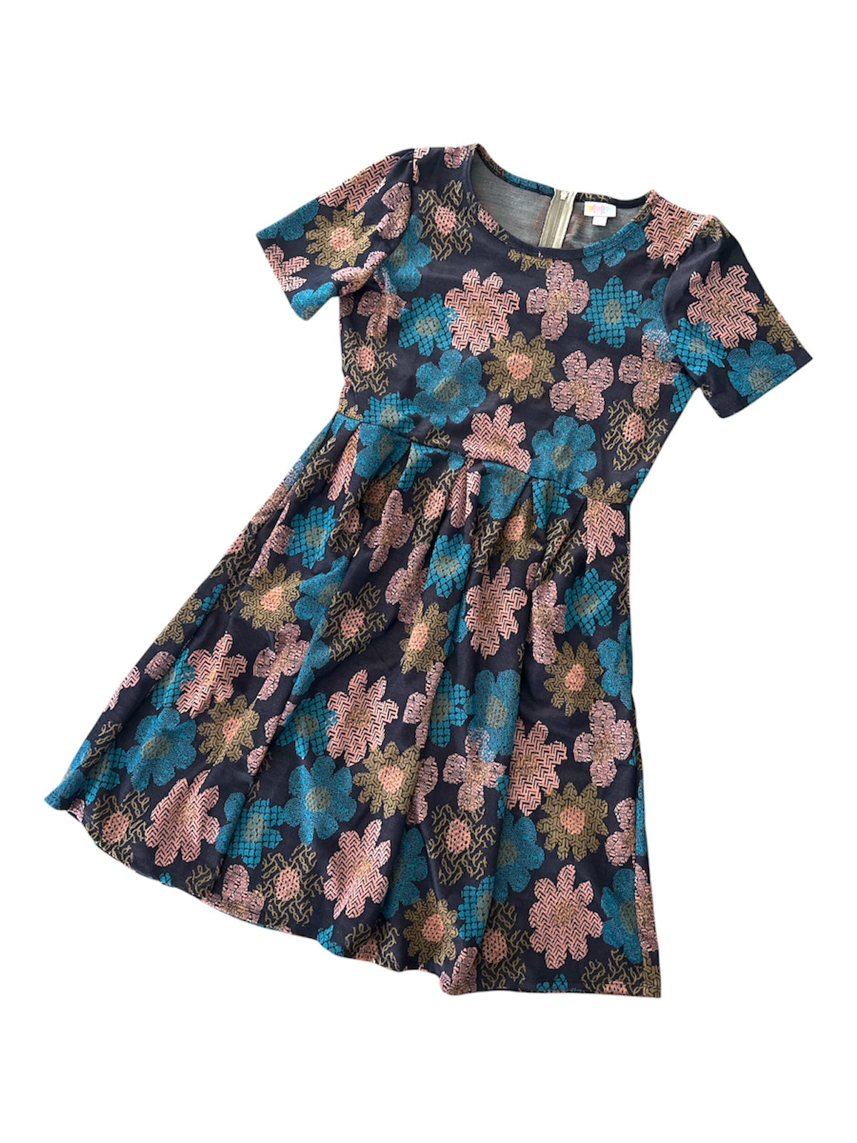 LuLaRoe • Amelia Fit-and-Flare Dress • Rare Print • Vintage • Pink Blue Floral Print