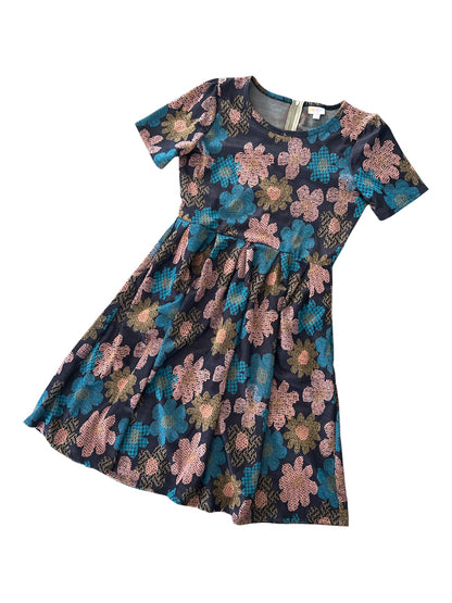 LuLaRoe • Amelia Fit-and-Flare Dress • Rare Print • Vintage • Pink Blue Floral Print