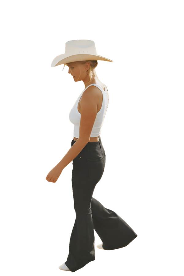 Black denim bell bottom jeans made in the USA