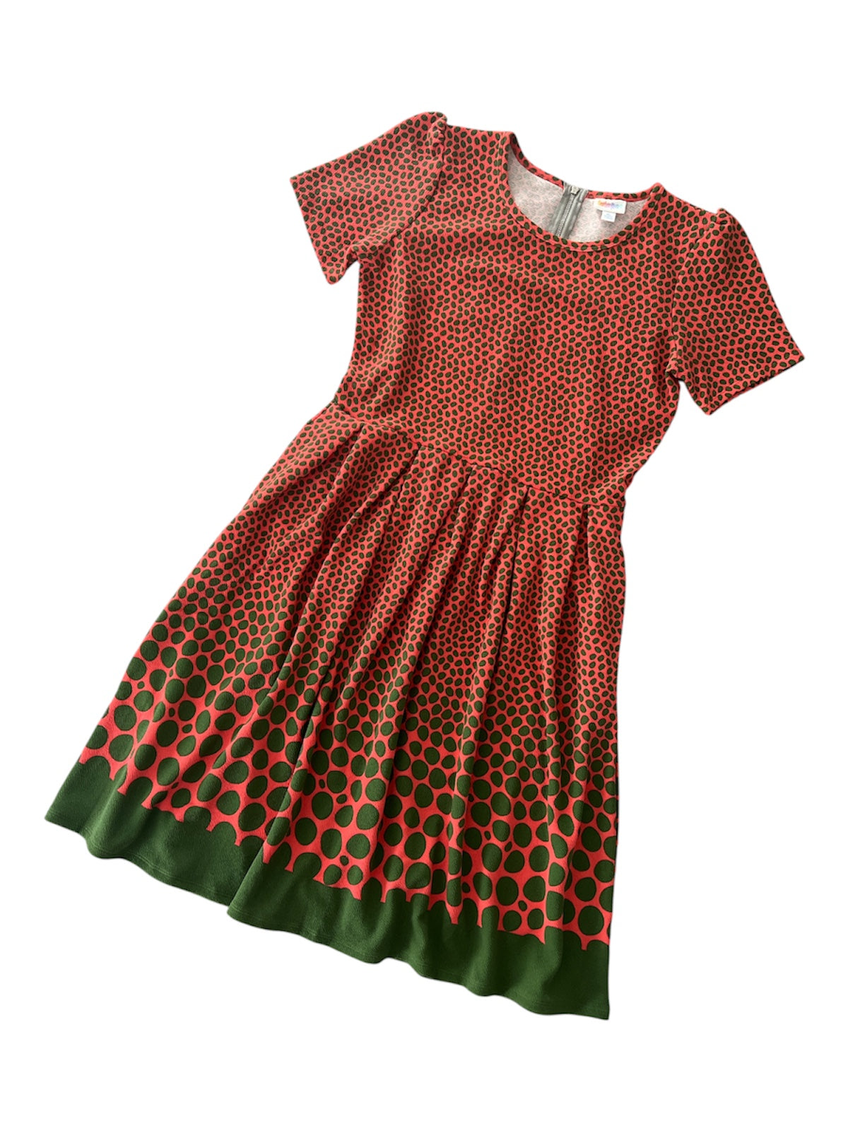 LuLaRoe • Amelia Fit-and-Flare Dress • Rare Print • Vintage • Dipped Orange Green Animal Print