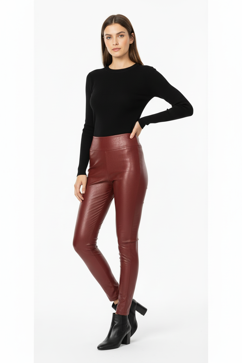 LuLaRoe LUXE Leggings • Solid Merlot Red Faux Leather