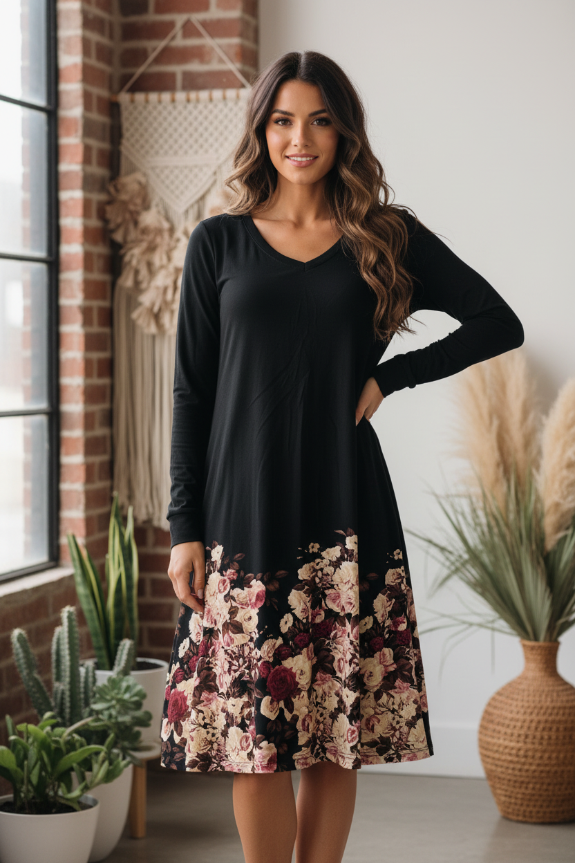 LuLaRoe Emily • Boho Vibes • Vintage • Dipped • Long Sleeve Swing Dress