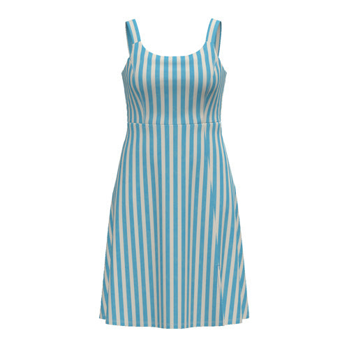 LuLaRoe Navy Cross Back Dress with Side Seam Pockets • Blue Cream Vertical Stripe
